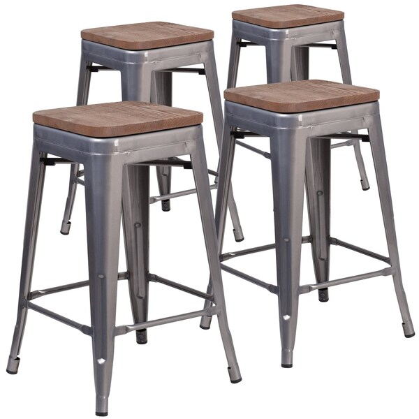 Flash Furniture Clear Backless Metal Stool, 24" - 4-XU-DG-TP0004-24-WD-GG