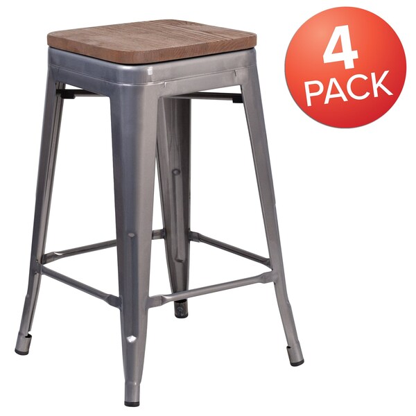 Flash Furniture Clear Backless Metal Stool, 24" - 4-XU-DG-TP0004-24-WD-GG