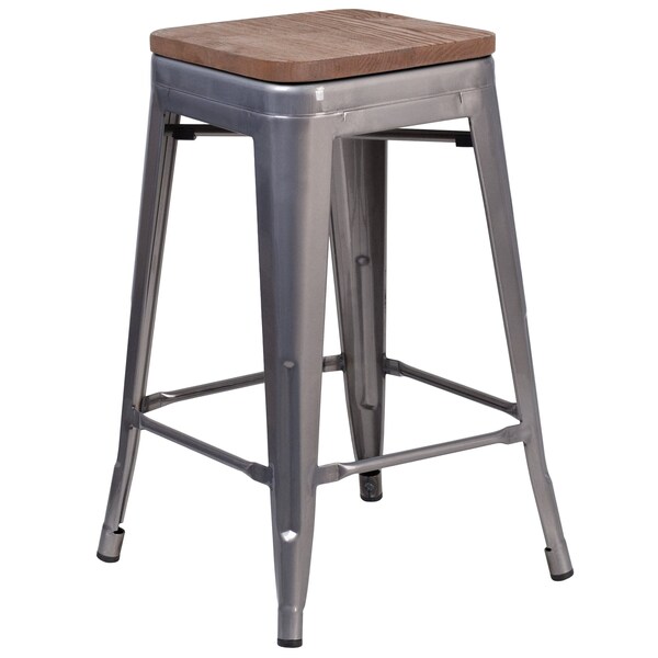 Flash Furniture Clear Backless Metal Stool, 24" - 4-XU-DG-TP0004-24-WD-GG