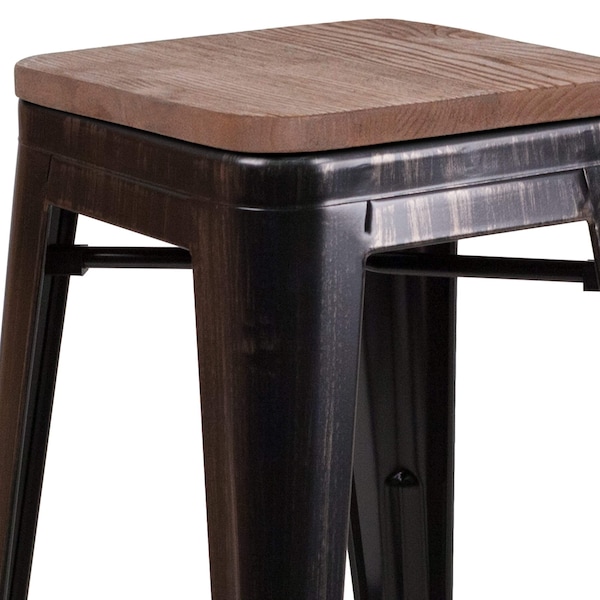 Flash Furniture Black-Antique Metal Stool, 24" - 4-CH-31320-24-BQ-WD-GG