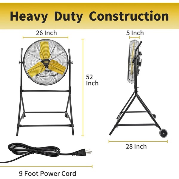 Edendirect 24 in. 3 Speeds Roll-About Tilt Stand Fan with Ball Bearing Powerful 2/5HP Motor - IR-FANR24T