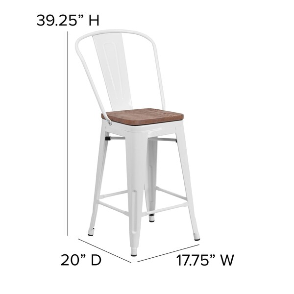 Flash Furniture White Metal Counter Stool, 24" - 4-CH-31320-24GB-WH-WD-GG