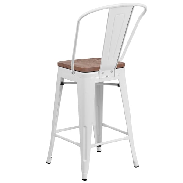 Flash Furniture White Metal Counter Stool, 24" - 4-CH-31320-24GB-WH-WD-GG
