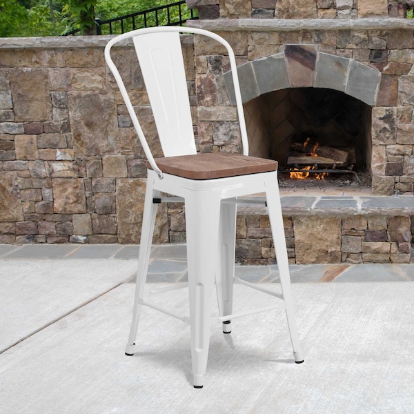 Flash Furniture White Metal Counter Stool, 24" - 4-CH-31320-24GB-WH-WD-GG
