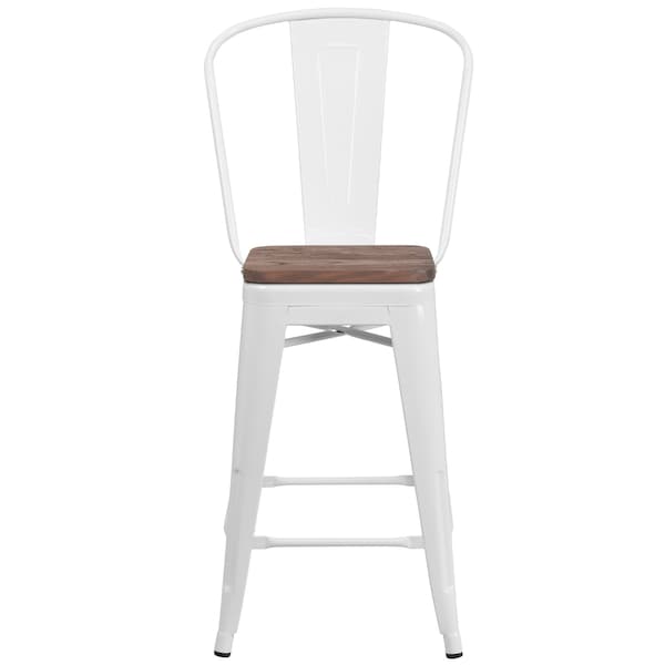 Flash Furniture White Metal Counter Stool, 24" - 4-CH-31320-24GB-WH-WD-GG