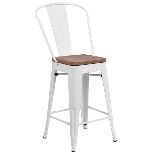 Flash Furniture White Metal Counter Stool, 24" - 4-CH-31320-24GB-WH-WD-GG