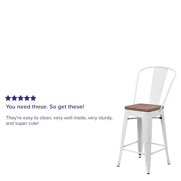 Flash Furniture White Metal Counter Stool, 24" - 4-CH-31320-24GB-WH-WD-GG