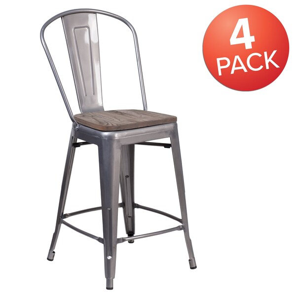 Flash Furniture Clear Metal Counter Stool, 24" - 4-XU-DG-TP001B-24-WD-GG