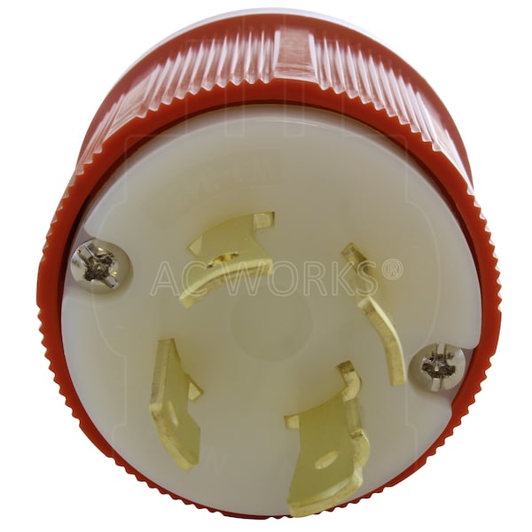 Ac Works NEMA L16-30P 3-Phase 30A 480V 4-Prong Locking Male Plug with UL, C-UL Approval in Orange - ASL1630P