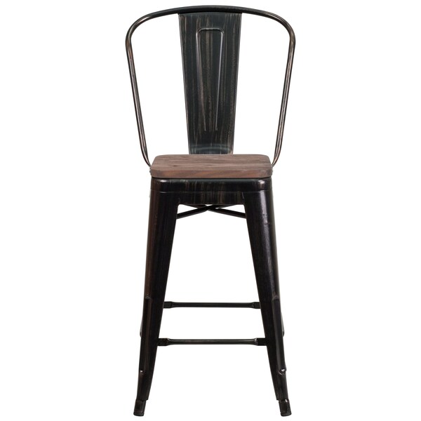 Flash Furniture Black-Antique Metal Stool, 24" - 4-CH-31320-24GB-BQ-WD-GG