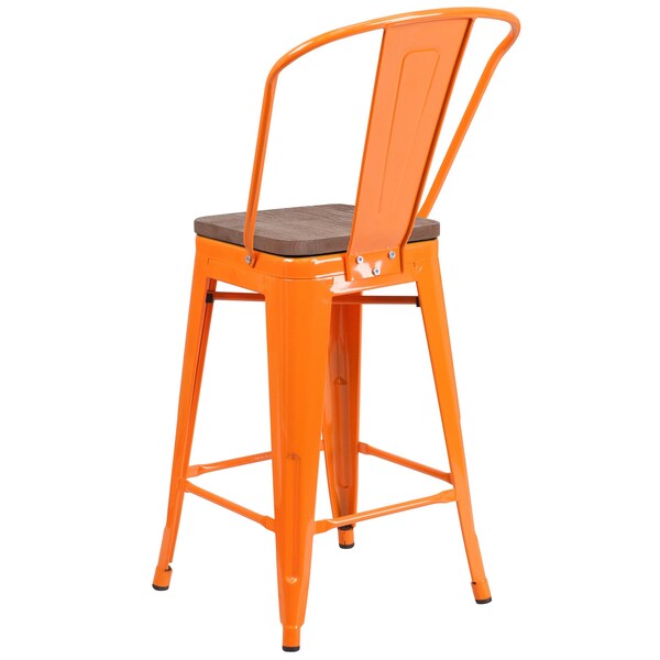 Flash Furniture Orange Metal Counter Stool, 24" - 4-CH-31320-24GB-OR-WD-GG