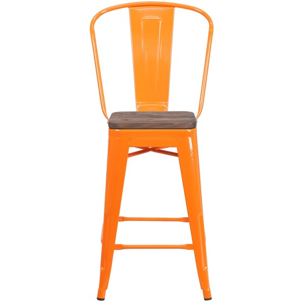 Flash Furniture Orange Metal Counter Stool, 24" - 4-CH-31320-24GB-OR-WD-GG
