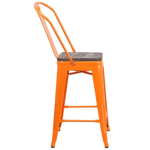 Flash Furniture Orange Metal Counter Stool, 24" - 4-CH-31320-24GB-OR-WD-GG