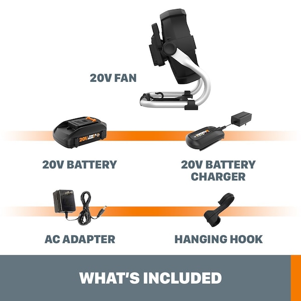 Worx 20V Power Share Cordless Work Fan, Battery and Charger Included - WX095L