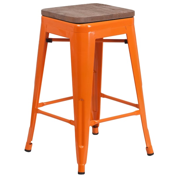 Flash Furniture Orange Metal Counter Stool, 24" - 4-CH-31320-24-OR-WD-GG