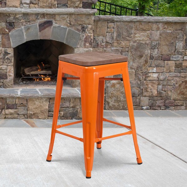Flash Furniture Orange Metal Counter Stool, 24" - 4-CH-31320-24-OR-WD-GG