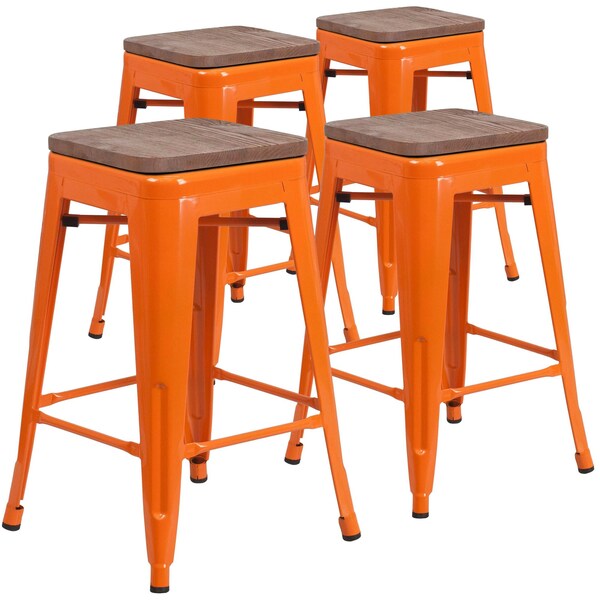 Flash Furniture Orange Metal Counter Stool, 24" - 4-CH-31320-24-OR-WD-GG