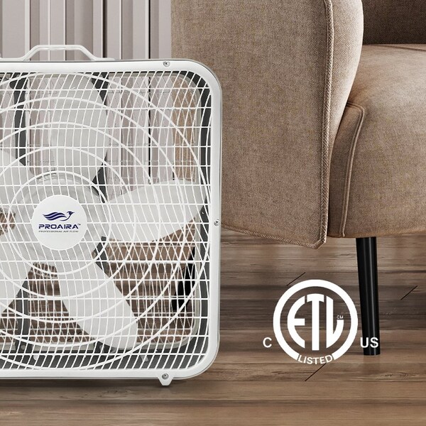 Proaira 20-inch Box Fan w/3 Speed Control and Carry Handle - BF20W