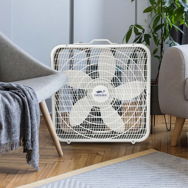 Proaira 20-inch Box Fan w/3 Speed Control and Carry Handle - BF20W