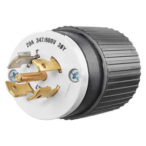 Zoro Select Locking Plug, Black/White, 347/600VAC, 20A - 72320NP