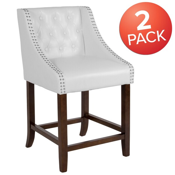 Flash Furniture White Leather/Wood Stool, 24" - 2-CH-182020-T-24-WH-GG