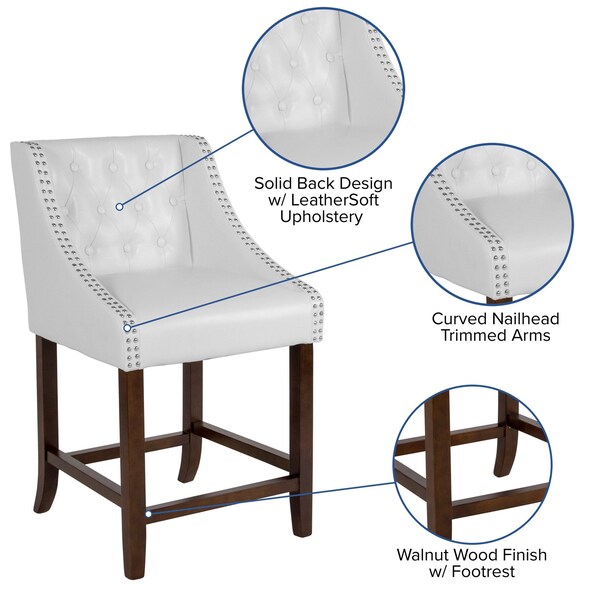 Flash Furniture White Leather/Wood Stool, 24" - 2-CH-182020-T-24-WH-GG