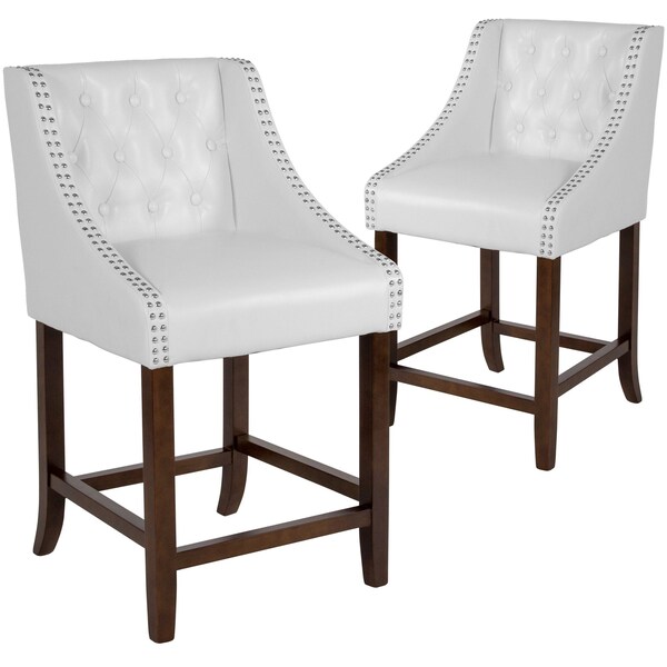 Flash Furniture White Leather/Wood Stool, 24" - 2-CH-182020-T-24-WH-GG