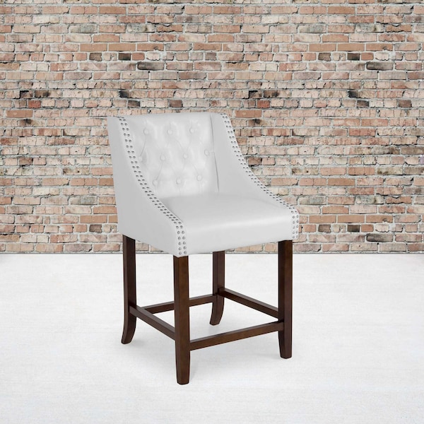 Flash Furniture White Leather/Wood Stool, 24" - 2-CH-182020-T-24-WH-GG