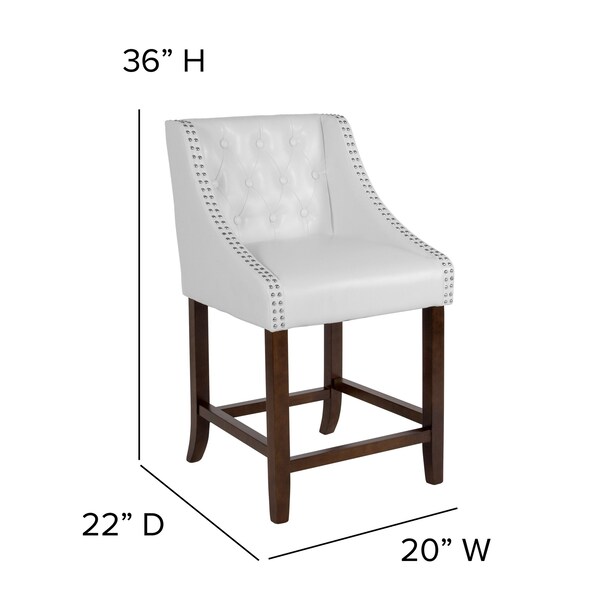 Flash Furniture White Leather/Wood Stool, 24" - 2-CH-182020-T-24-WH-GG