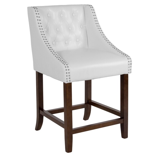 Flash Furniture White Leather/Wood Stool, 24" - 2-CH-182020-T-24-WH-GG