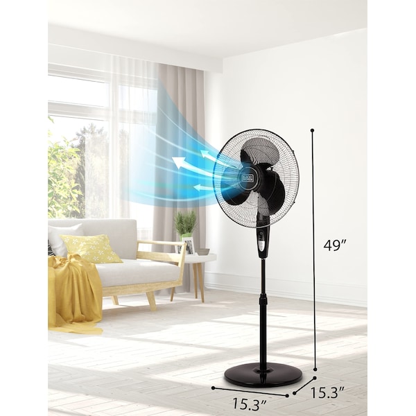 Black & Decker Stand Fan with Remote, 16 Inches, Black - BFSR16B