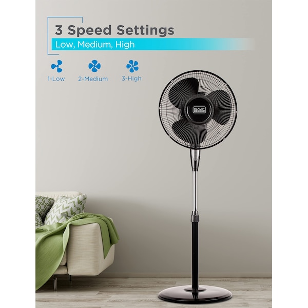 Black & Decker Stand Fan with Remote, 16 Inches, Black - BFSR16B