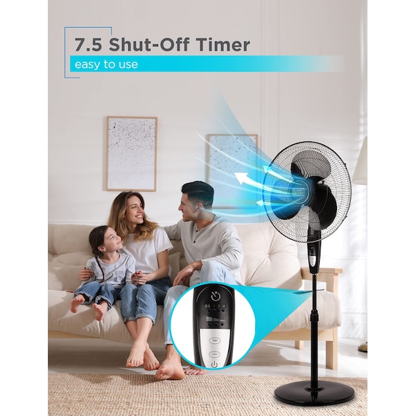 Black & Decker Stand Fan with Remote, 16 Inches, Black - BFSR16B