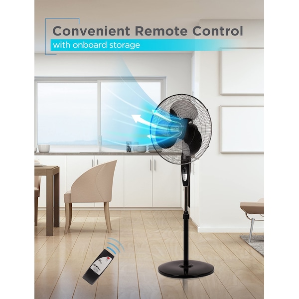 Black & Decker Stand Fan with Remote, 16 Inches, Black - BFSR16B