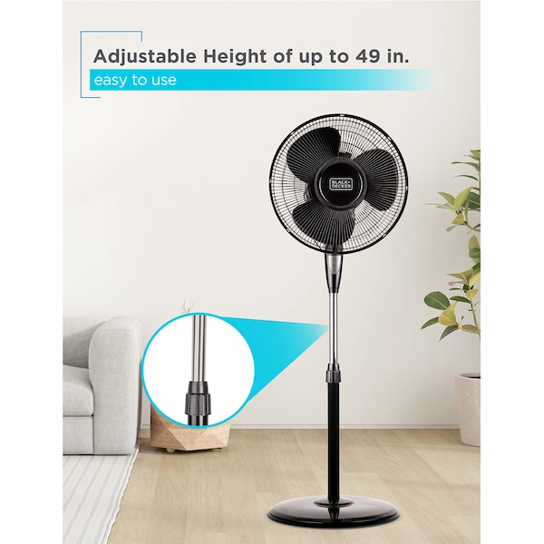 Black & Decker Stand Fan with Remote, 16 Inches, Black - BFSR16B