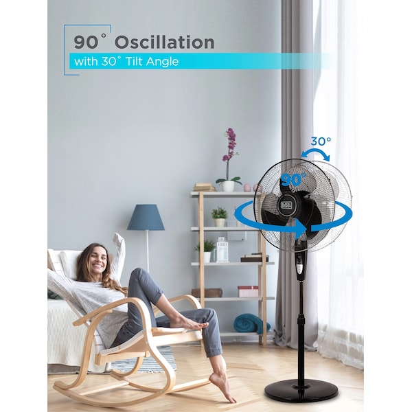 Black & Decker Stand Fan with Remote, 16 Inches, Black - BFSR16B