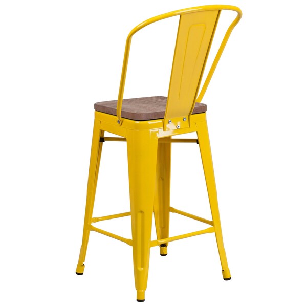 Flash Furniture Yellow Metal Counter Stool, 24" - 4-CH-31320-24GB-YL-WD-GG