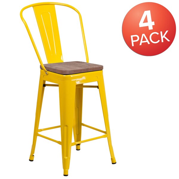 Flash Furniture Yellow Metal Counter Stool, 24" - 4-CH-31320-24GB-YL-WD-GG