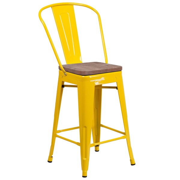 Flash Furniture Yellow Metal Counter Stool, 24" - 4-CH-31320-24GB-YL-WD-GG