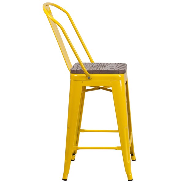Flash Furniture Yellow Metal Counter Stool, 24" - 4-CH-31320-24GB-YL-WD-GG