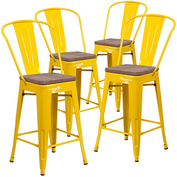 Flash Furniture Yellow Metal Counter Stool, 24" - 4-CH-31320-24GB-YL-WD-GG
