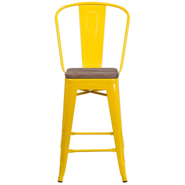 Flash Furniture Yellow Metal Counter Stool, 24" - 4-CH-31320-24GB-YL-WD-GG