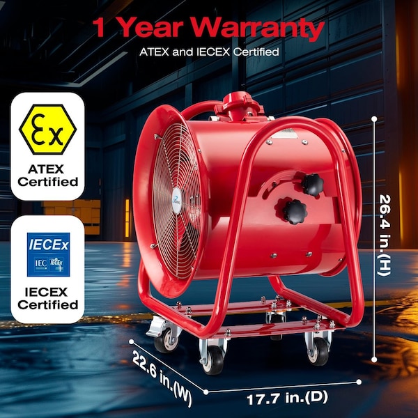 Iliving Red Explosion Proof 16 in. Ventilation Floor Fan, 1100-Watt, 4240 CFM - ILG8EF16EX