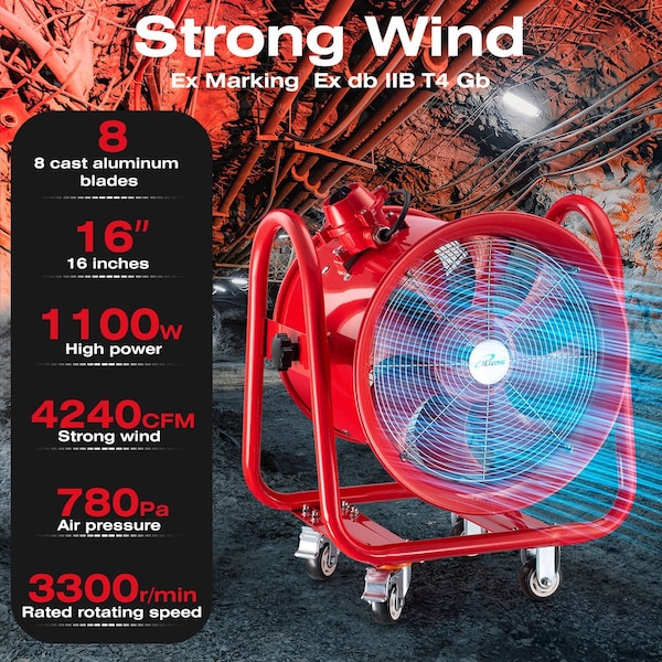 Iliving Red Explosion Proof 16 in. Ventilation Floor Fan, 1100-Watt, 4240 CFM - ILG8EF16EX