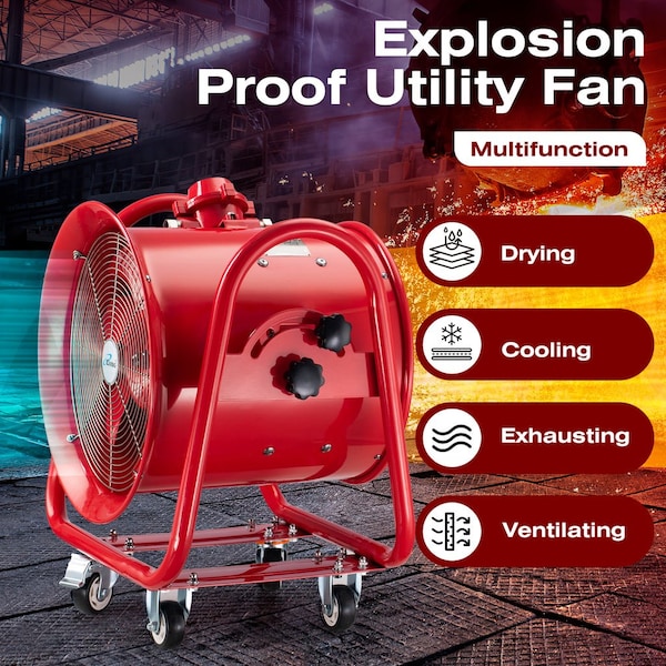 Iliving Red Explosion Proof 16 in. Ventilation Floor Fan, 1100-Watt, 4240 CFM - ILG8EF16EX