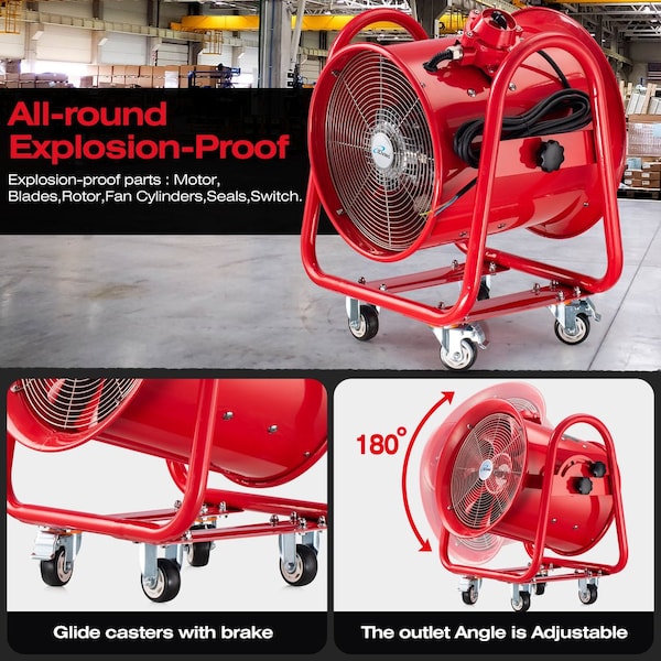 Iliving Red Explosion Proof 16 in. Ventilation Floor Fan, 1100-Watt, 4240 CFM - ILG8EF16EX