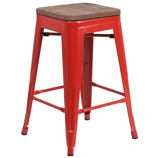 Flash Furniture Red Metal Counter Stool, 24" - 4-CH-31320-24-RED-WD-GG