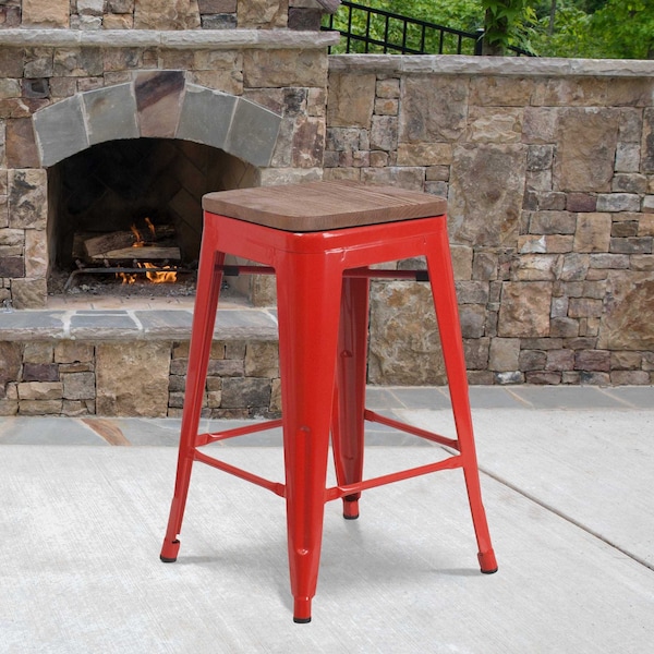 Flash Furniture Red Metal Counter Stool, 24" - 4-CH-31320-24-RED-WD-GG