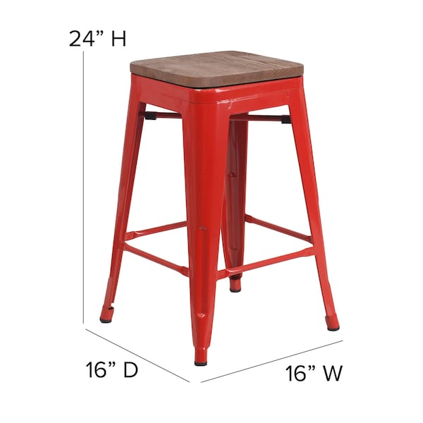 Flash Furniture Red Metal Counter Stool, 24" - 4-CH-31320-24-RED-WD-GG