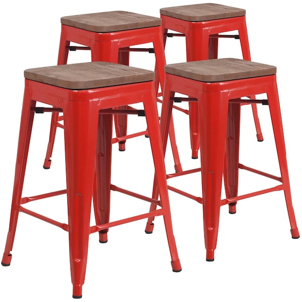Flash Furniture Red Metal Counter Stool, 24" - 4-CH-31320-24-RED-WD-GG